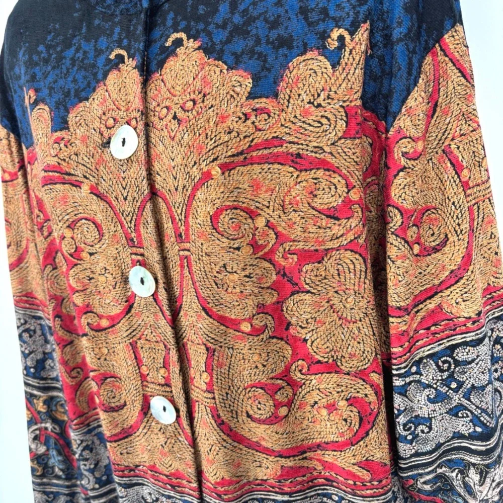 Carole Little Vintage Tapestry Print Button Front Longline Cardigan Jacket Red L